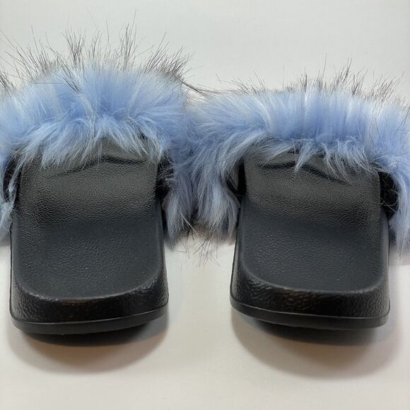 Faux Fox Fur Slides/Slippers Women's US 7.5-8 Light Blue Fuzzy Fluffy Flat Soft - Picture 12 of 15